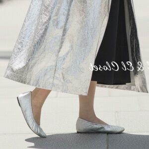 Rebecca Minkoff Ruched Silver Metallic Ballerina Flats Size 7.5 NEW With Box